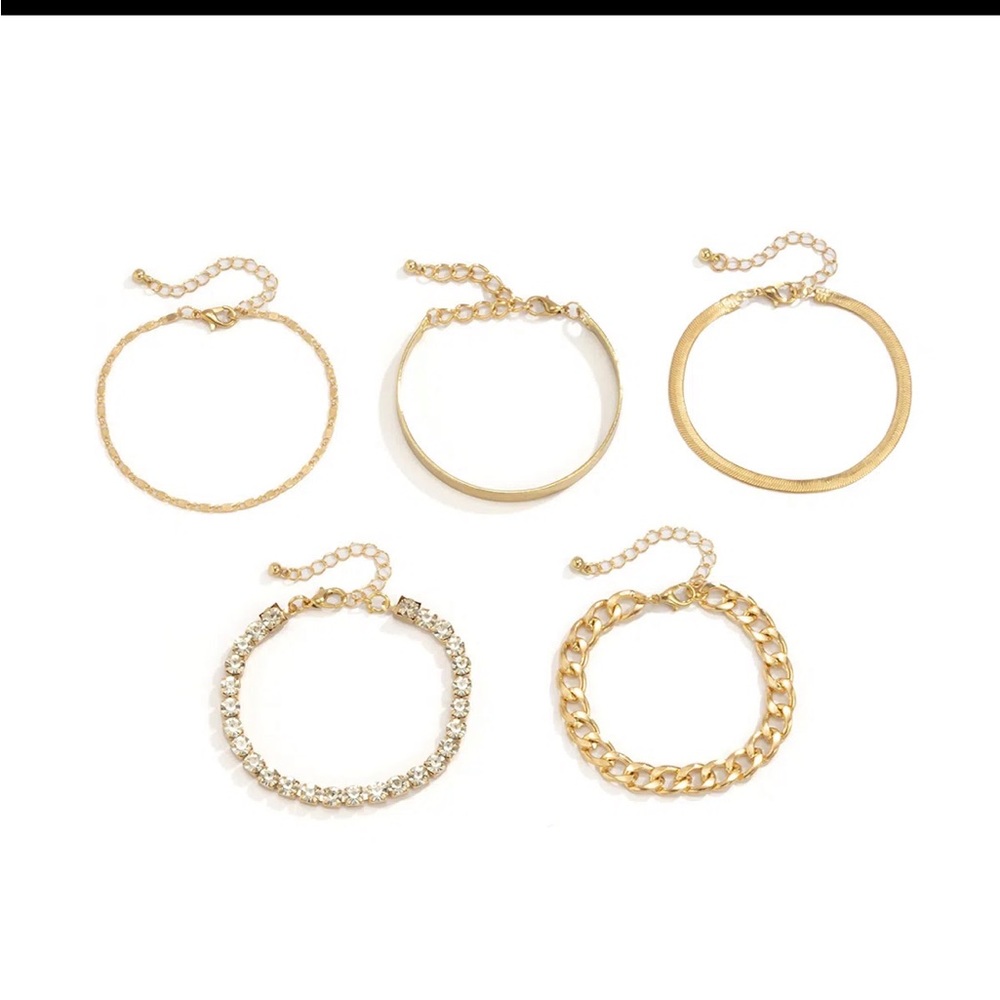 5 NEW CHAIN / CRYSTAL BRACELET SET - Picture 5 of 16